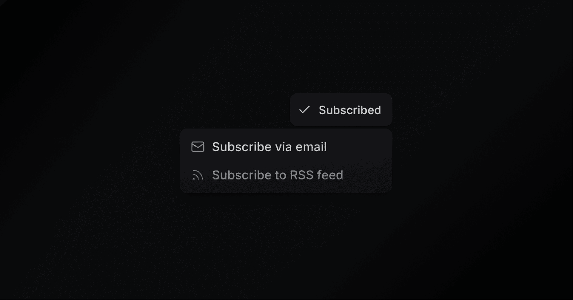 Subscribe dropdown showing email and RSS feed options